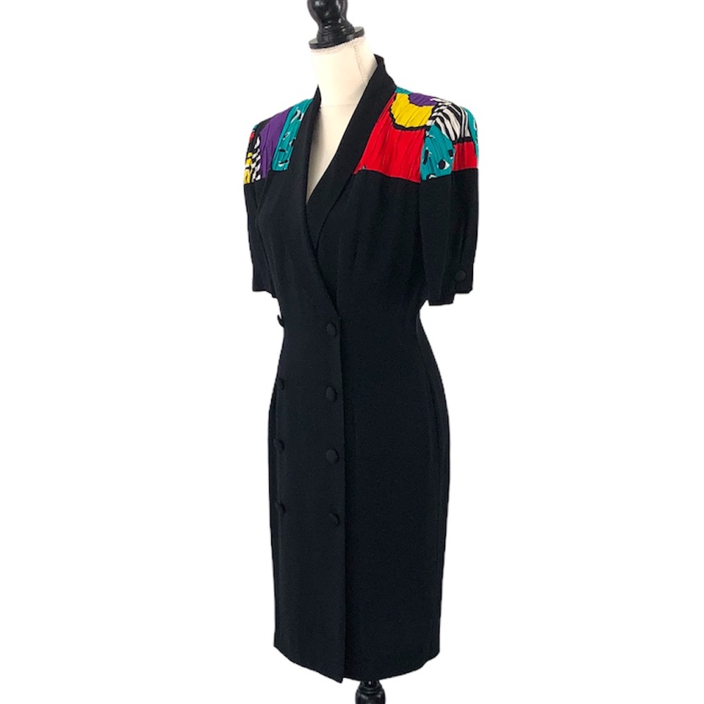 John Roberts Vintage 90s Black Coat Dress Size 7/8 - Picture 3 of 12